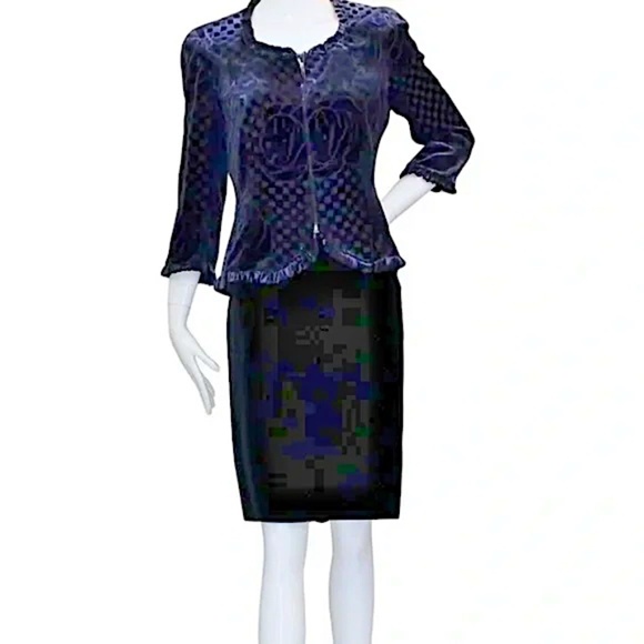 🆕🏷️ Armani Collezioni Burnout Silk BlackVelvet Jacket & Skirt Set NWT 🇮🇹 - Picture 5 of 14